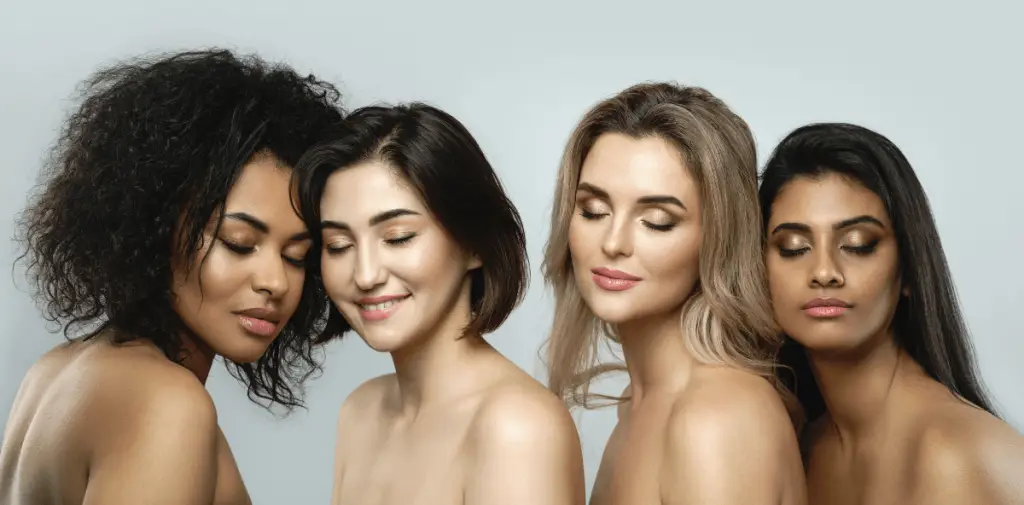 Image of four women showcasing diverse skin tones and Beauty ideals.