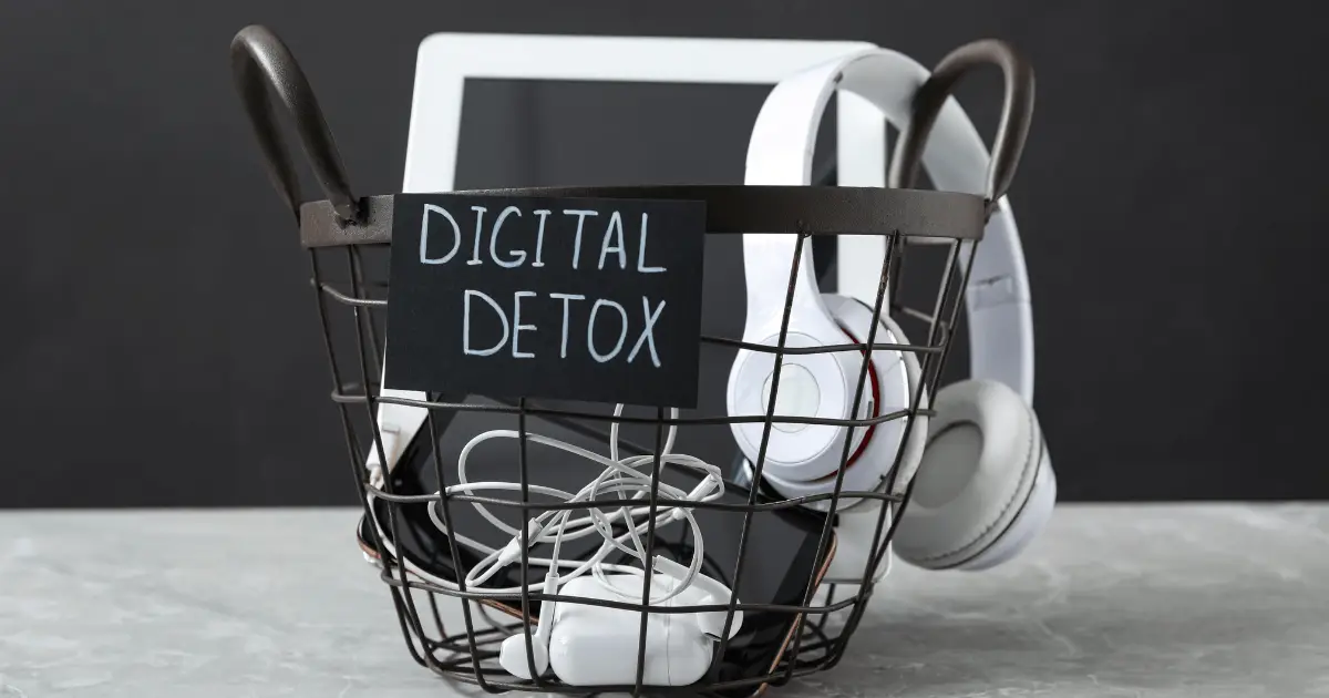 digital detox card and a basket full of gadget