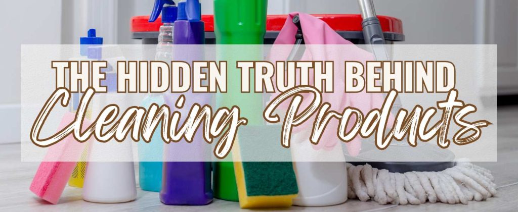An illustration revealing the hidden ingredients and potential dangers of common cleaning products.
