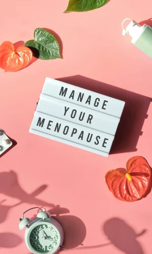 Image of menopause management with pills and clock.