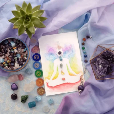 Chakra crystals enhancing Reiki Healing.